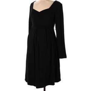Black Long Sleeve Maternity Dress With Sweetheart Neckline